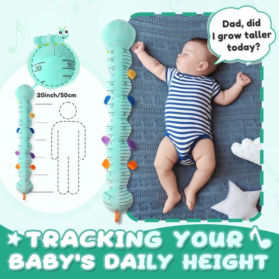 Babyspeelgoed - Rups Muzikaal Speelgoed - Montessori Zintuiglijk Speelgoed Babyspeelgoed Cadeau Voor Jongens Met Liniaal Grijpspeelgoed Ramelaar - Babyspeelgoed Cadeau Voor Pasgeborenen, Tummy Time Babyspeelgoed - Blauw — afbeelding 3