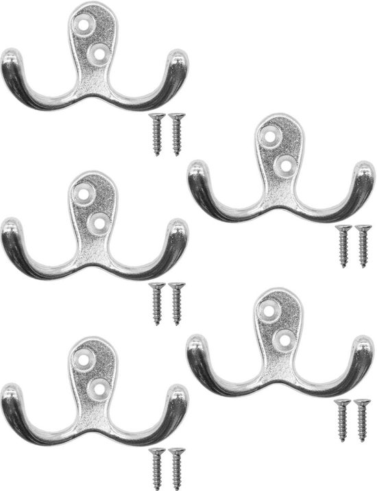 FUXXER® - antique double hooks, wardrobe hooks, towel hooks, clothes hooks, iron hooks, chrome design, vintage country - ShopVlot — afbeelding 5