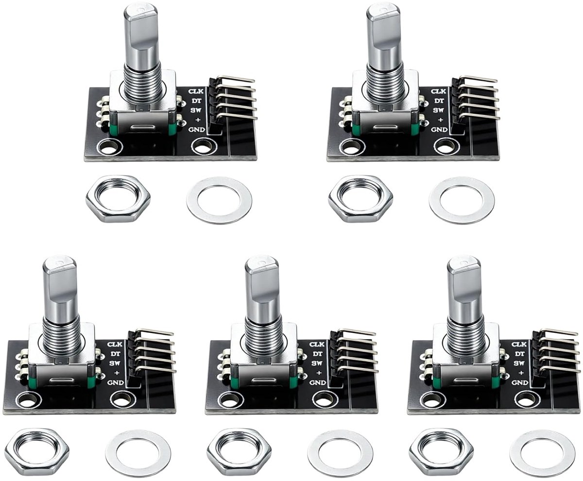 5 stuks KY-040 roterende encoder - 360° met drukknop - 20 impulsen / toeren - spanning 5 V - ShopVlot