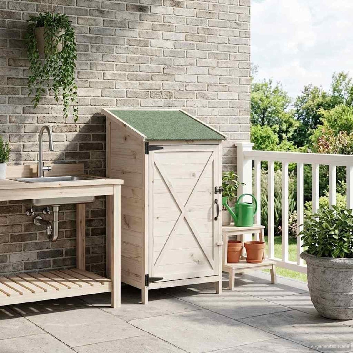Tuinschuur wit 59,5 x 56 x 113,5 cm massief hout sparrenhout