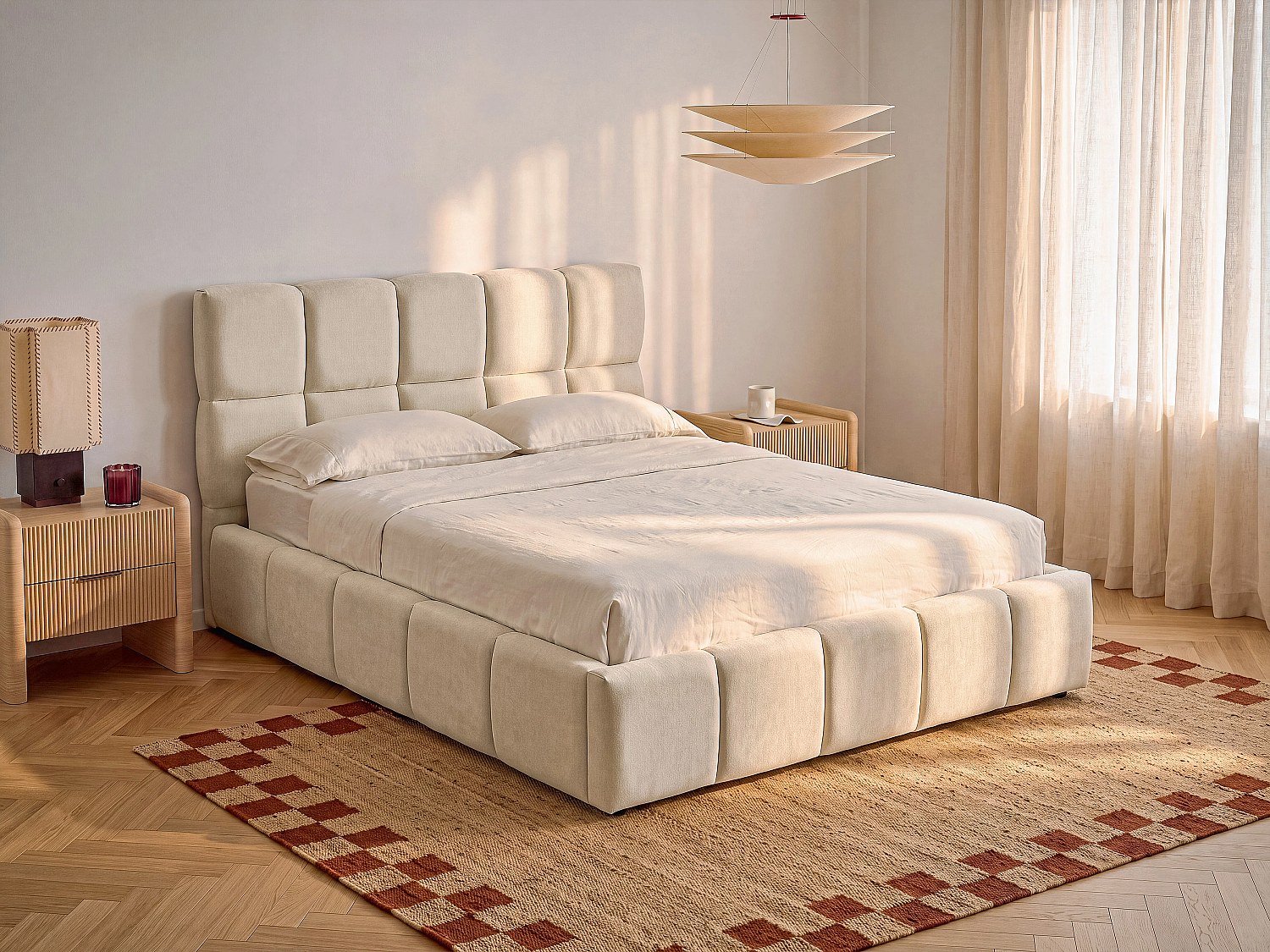 Vente-unique Bed met opbergruimte stof beige 160 x 200 cm