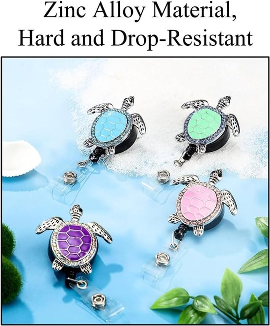 Set van 2 Retractable ID Badge Holders, Schattige Decoratieve Naam Badge Reel voor Kantoor, Verpleegkundige en Docent (Paars & Roze) — afbeelding 2