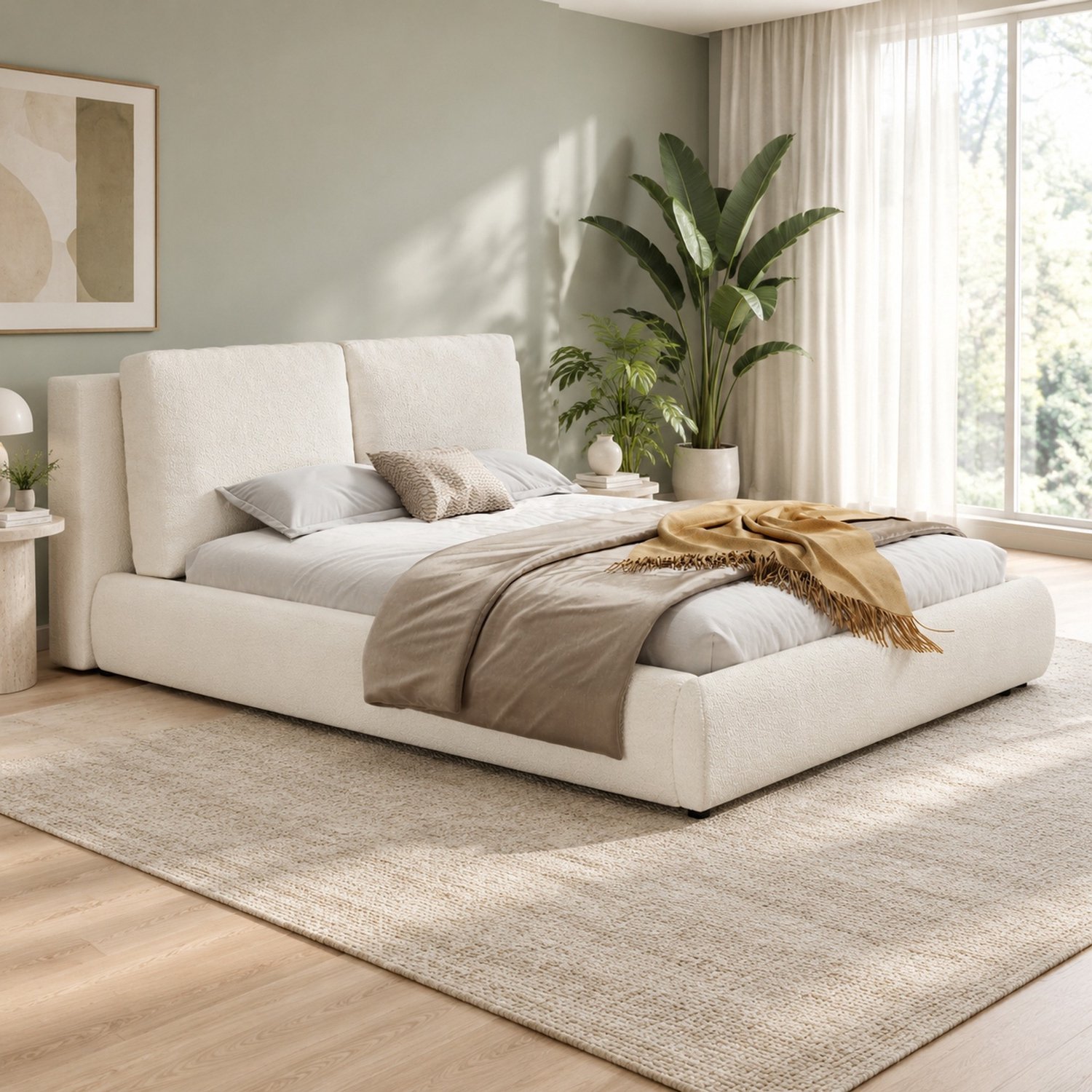 Maisentiel Gestoffeerd tweepersoonsbed 180 x 200 cm met lattenbodem - beige bouclé