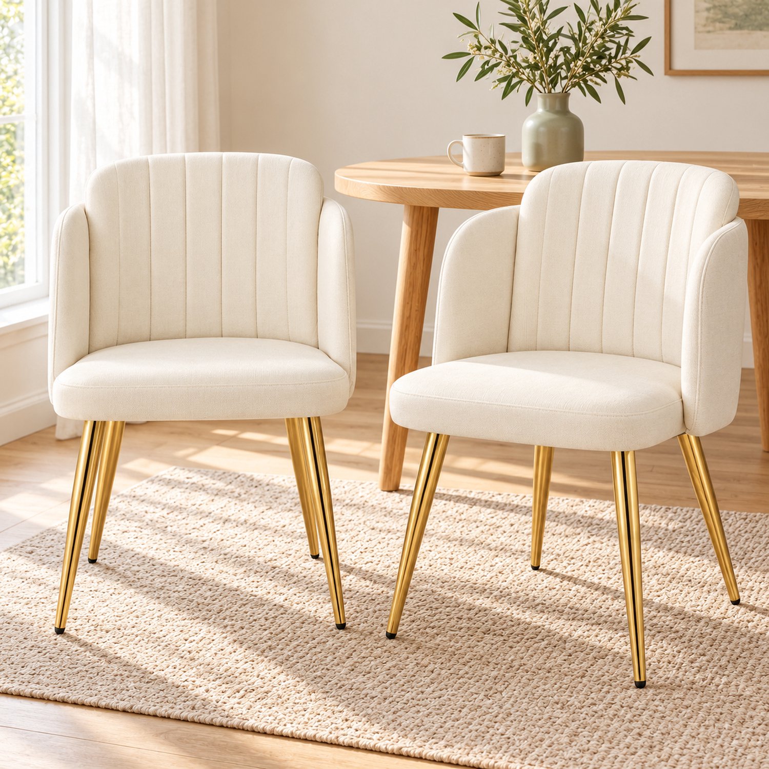 Clruro Eetkamerstoelen - Zitting 49x46 cm - 2 Stuks - Gebogen Rug - Polyester/Metaal - Wit
