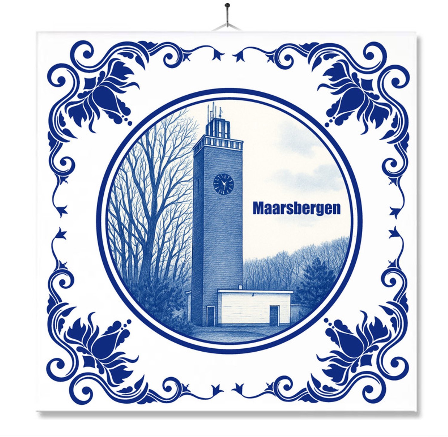 MC Living Tegel Met Opdruk | Maarsbergen | Delft Blauw | Cadeau | Inclusief Geschenkdoos | Standaard | Ophangsysteem Multi-Color