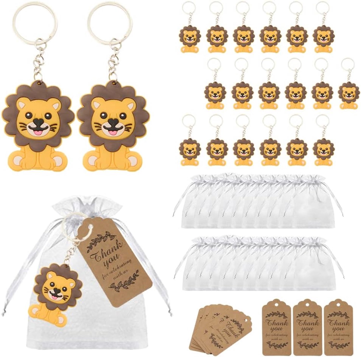 Lions sleutelhangers 20 stuks - siliconen en metalen haak - inclusief organza zakjes en bedankkaartjes - ServiceTopper