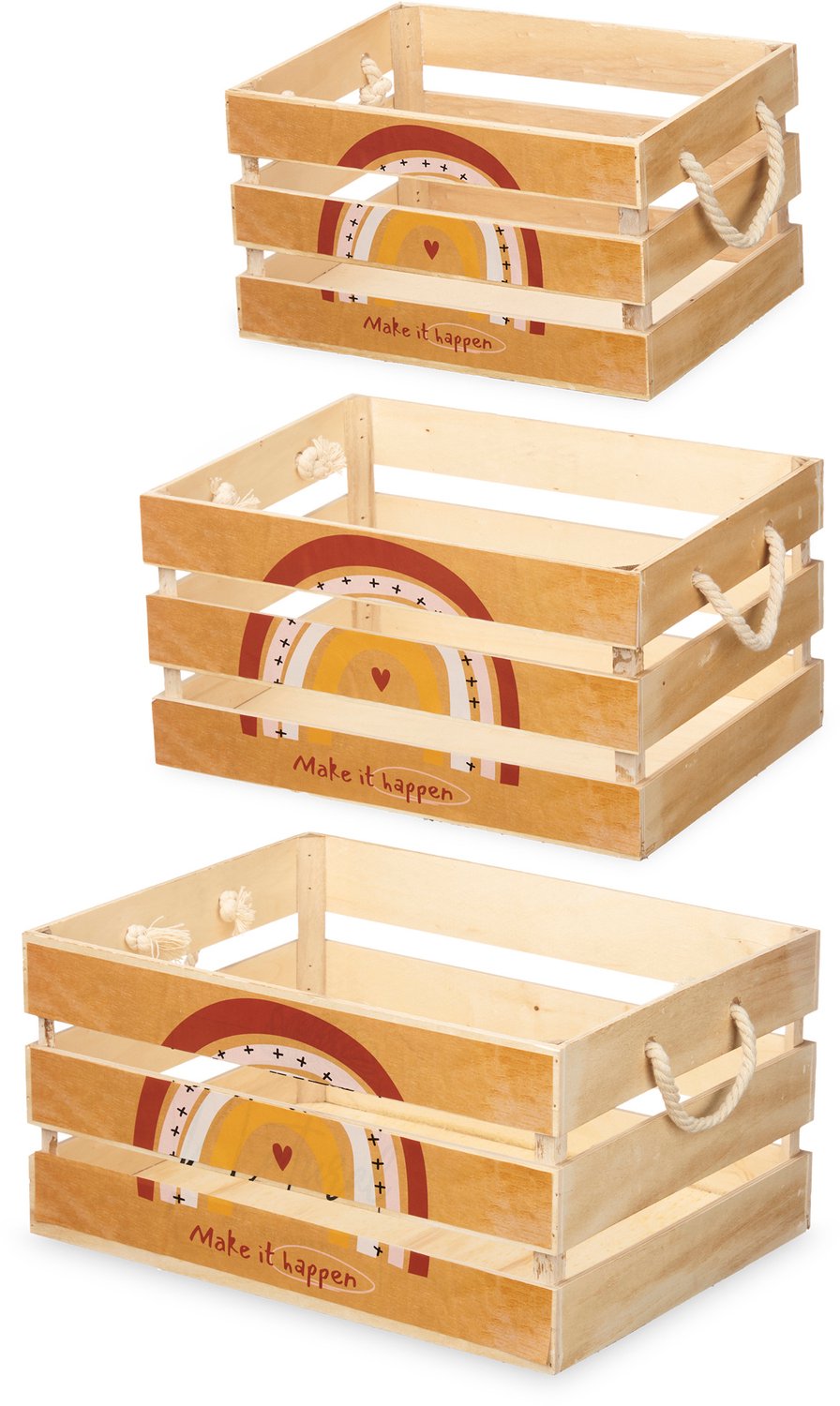 Giftdecor - Houten decoratieve dozen met regenboogpatroon RAINBOW, 3 stuks