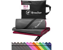NirvanaShape - microvezel handdoek - strandlaken en badlaken - sneldrogend en absorberend - sporthanddoek met slimme hoekzak - set van 2: 120 x 60 cm + 60 x 40 cm - Roze / Roze Rand