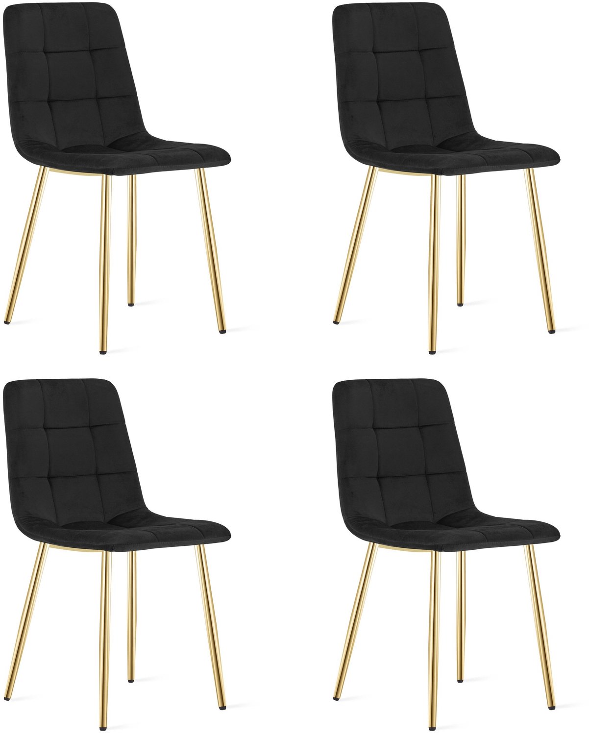 LEOBERT KARA Eetkamerstoelen – Set van 4 – Zwart Velvet – Goudkleurige Metalen Poten – Comfortabele Ergonomische Zitting – Modern Design – Velvet Stoel voor Woonkamer, Keuken en Eetkamer – Max. 110 kg per Stoel