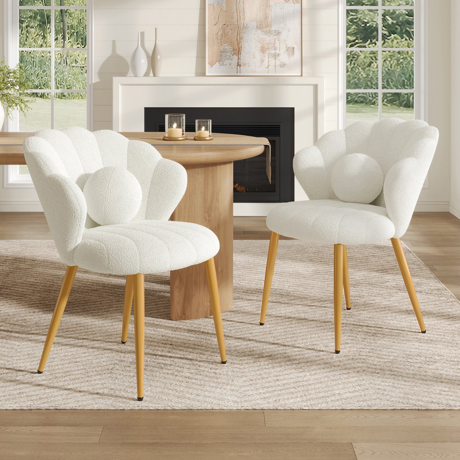 MODENUIT Eetkamerstoelen - Set Van 2 Met Teddybekleding - Voor Eethoek En Bureau - Wit - 60x62,5x83 Cm