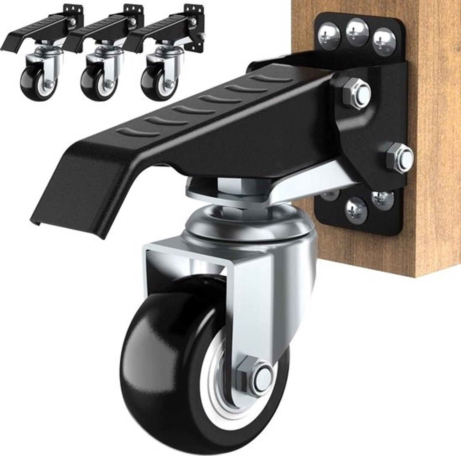 Zwenkwielenset voor werkbank - Draagvermogen van 300 kg - Sterke, intrekbare zwenkwielen - Stalen constructie - Installatiesjabloon - 4 heavy-duty zwenkwielen