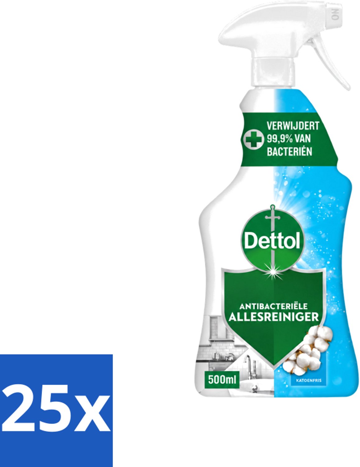 25 x Dettol - Allesreiniger Spray - Power & Fresh - Katoenfris - 500 ml - Voordeelverpakking - 25 stuks