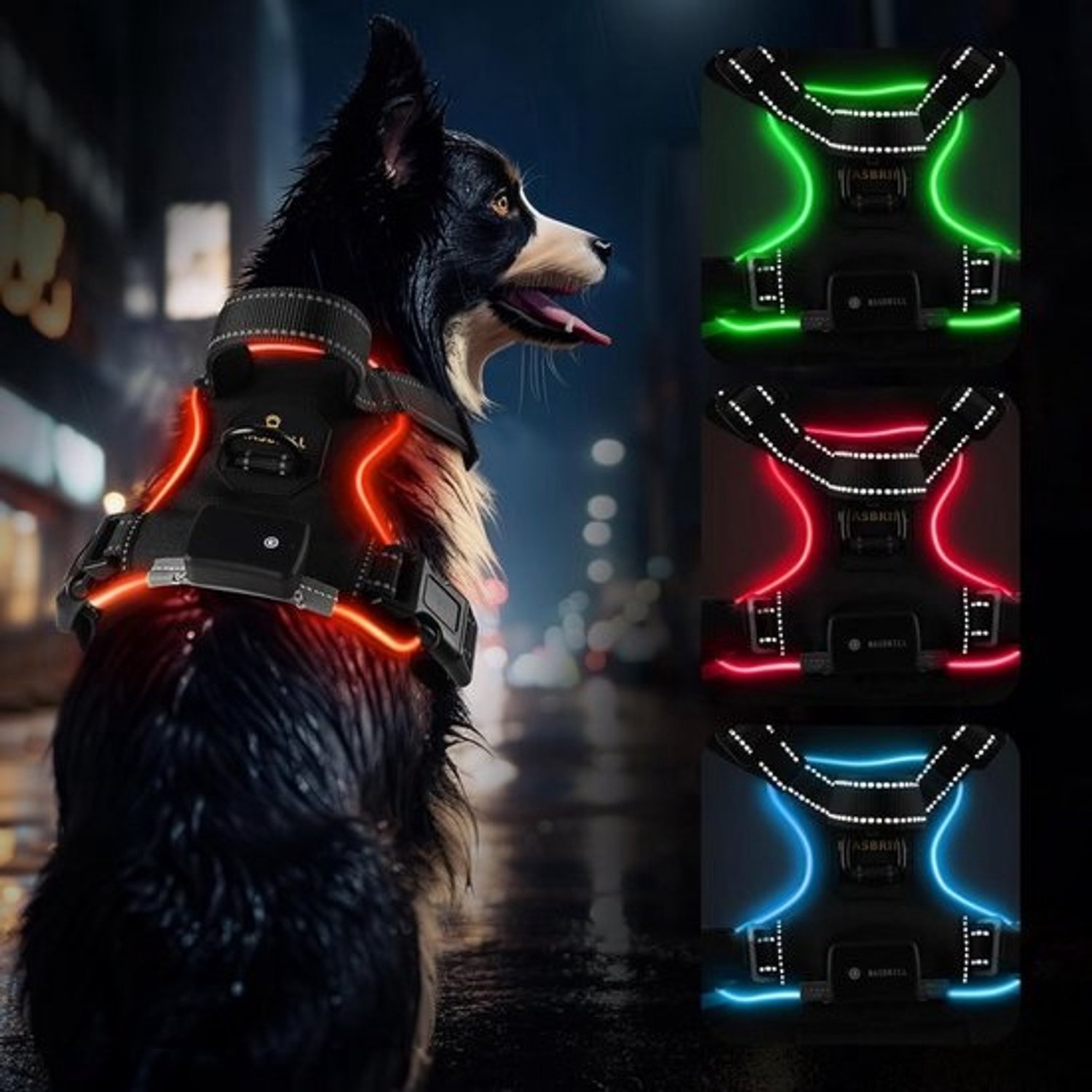 Verlicht Hondentuig, LED Hondentuig met Anti-Trek Functie, Verstelbaar voor Kleine, Middelgrote en Grote Honden, Reflecterend met 2 Ringen en Handgreep, Eenvoudig te Installeren (Zwart-Rood, XL)