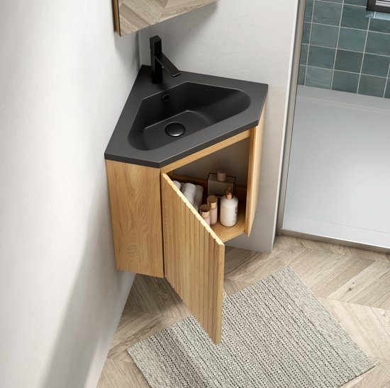 CHICFURN Badkamermeubel - Wandhangend - Hoekmodel - 1 deur - Zwart