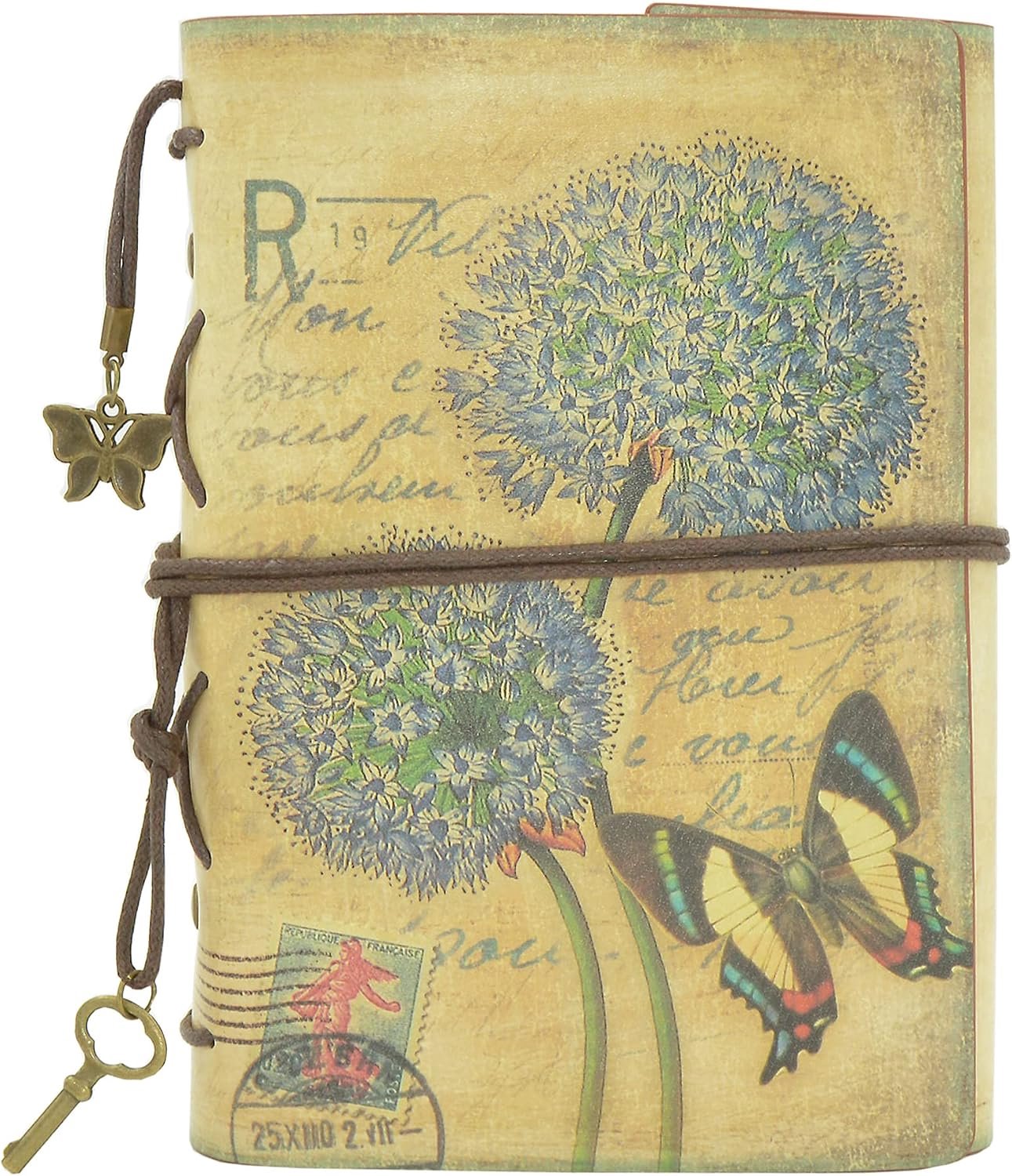 Notitieboek Refillable 185 x 130 mm - Retro Vintage Dandelion - Premium Leer - Ideaal voor reizen - Thijox