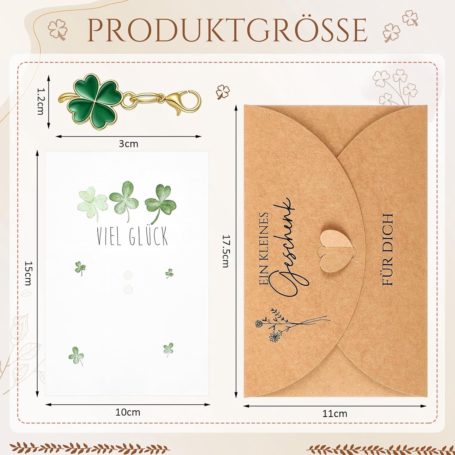 Cadeauset voor vrienden - houten dienblad klavertjevier - gelukssleutelhanger - vreugde voor elke dag - Luxento