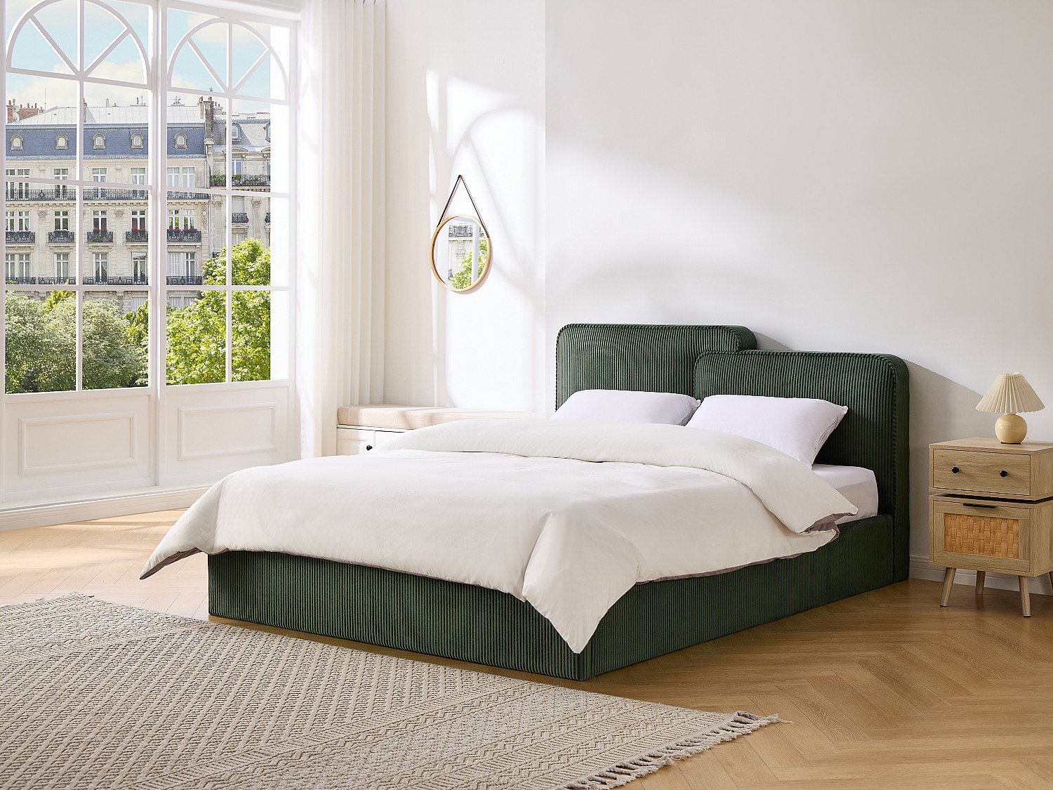 Vente-unique Bed met opbergruimte stof dennengroen 140 x 190 cm