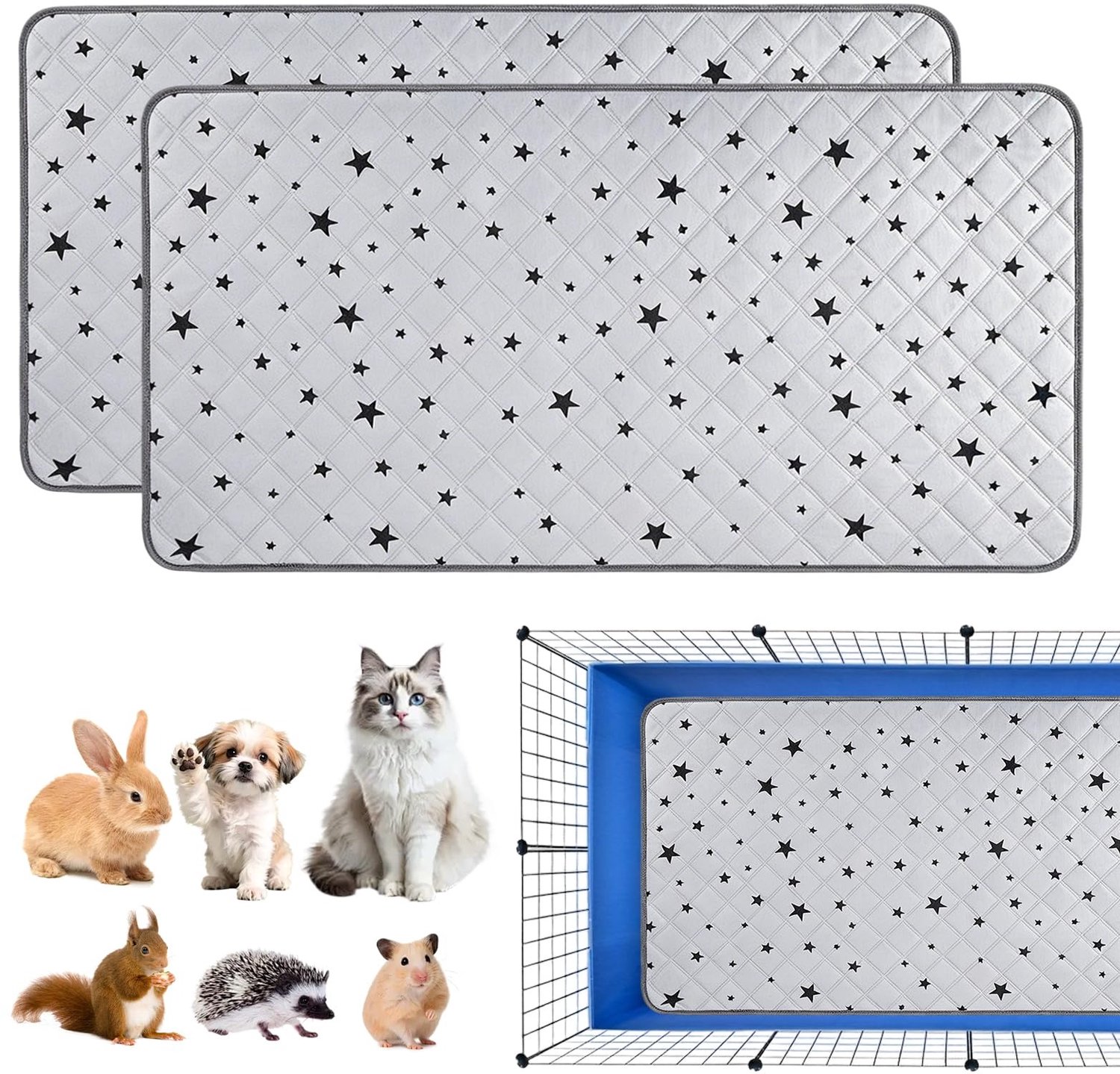 Famanu – Wasbare cavia pads met absorberende lagen en antislip ondergrond, 120x60 cm, herbruikbare onderleggers voor kleine dieren