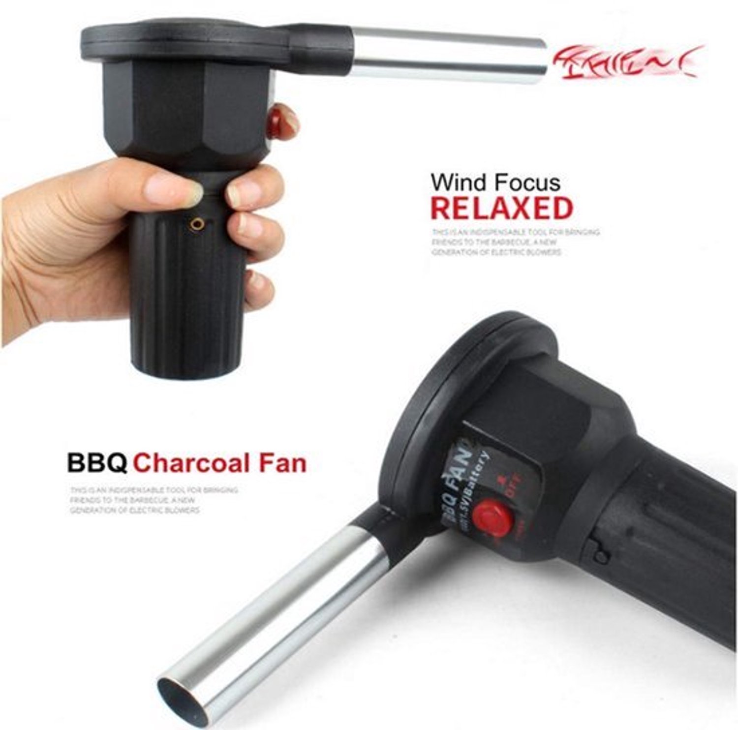 BBQ-ventilator, grillföhn, barbecue-blower, grillblazer, batterij, voor outdoor, camping, picknick, houtskool, barbecue, gemakkelijker te beginnen, zwart