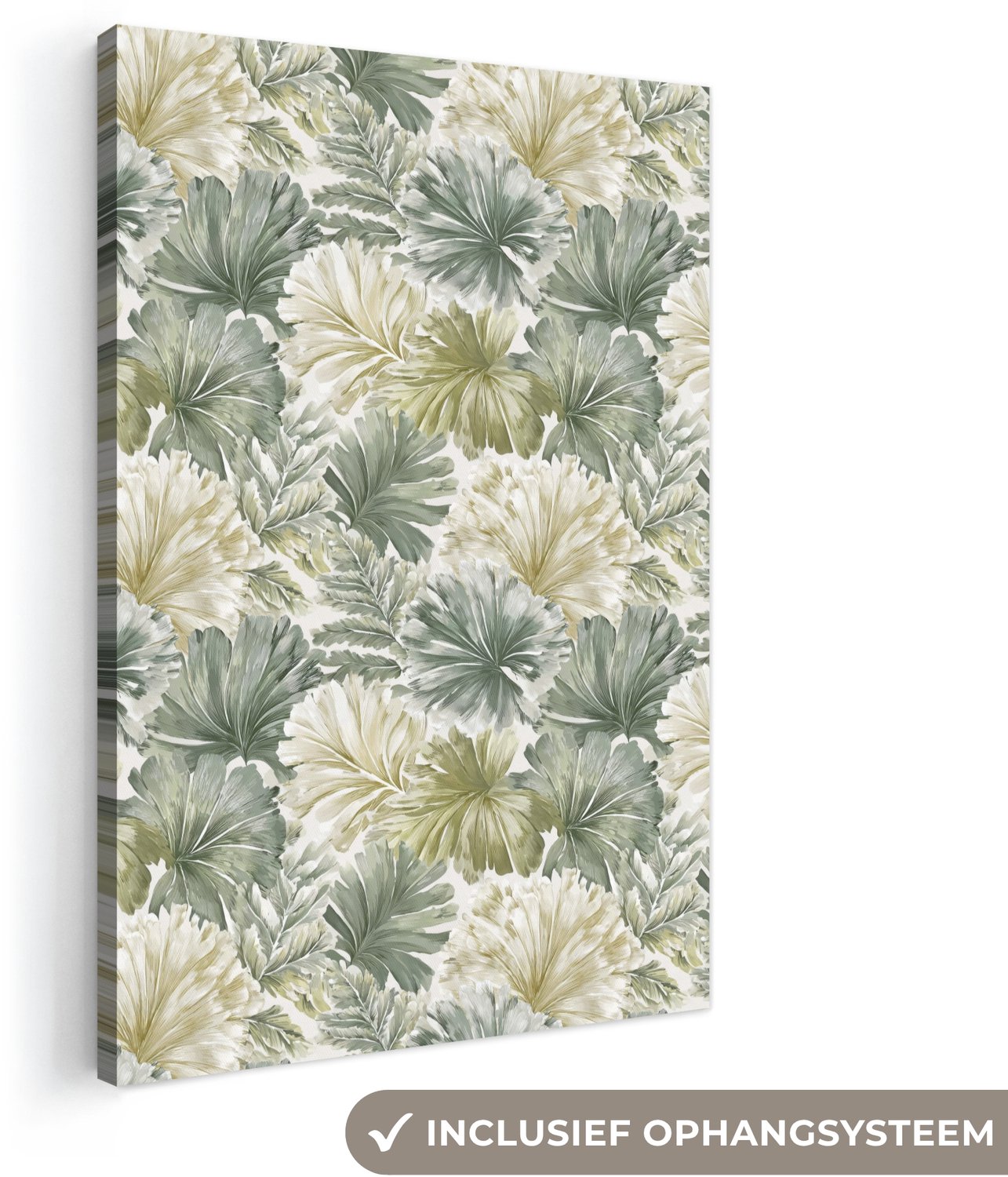 Canvas schilderij 60x90 cm - Exclusieve wanddecoratie Bladeren - Botanisch - Groen - Muurdecoratie woonkamer - Slaapkamer decoratie - Kamer accessoires - Schilderijen op canvas