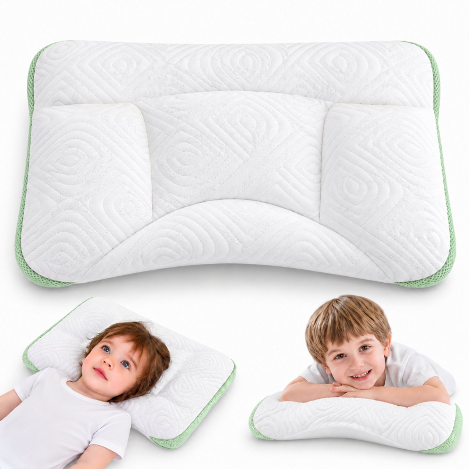 Bobypet Kinderkussen - Ademend Slaapkussen Kinderen 50x35x6cm - Wit - Ergonomisch Kinderkussen voor Thuis en Reizen