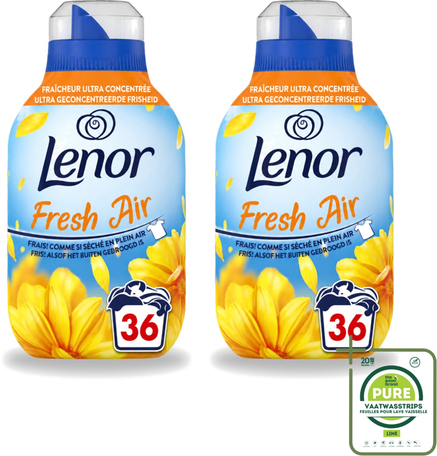 2 x Lenor - Wasverzachter - Fresh Air Zonnestralen - 36 Wasbeurten - 504 ml - Grootverpakking - Vaatwasstrips - Koffiezetapparaat - Koffiezetapparaat - Koffiezetapparaat