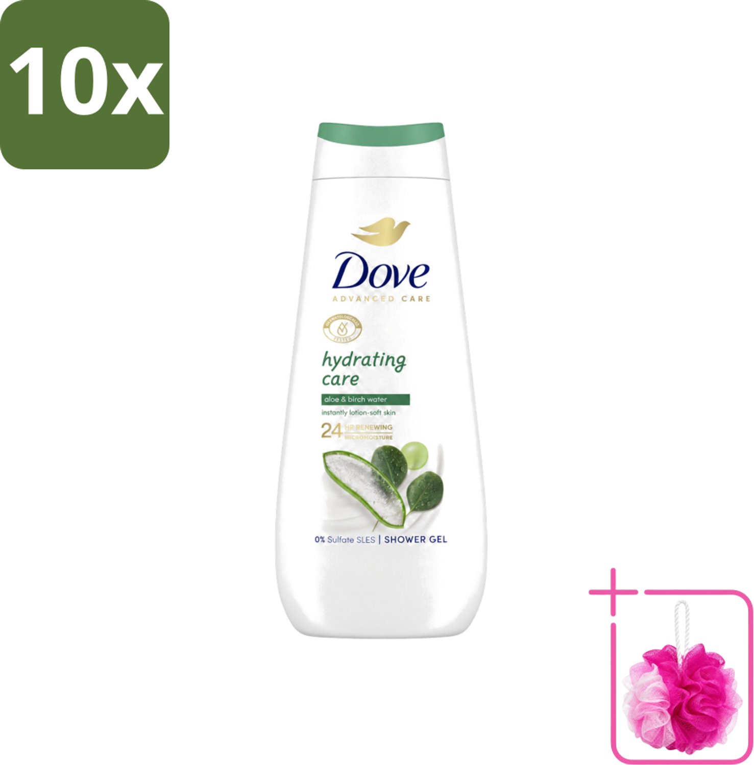 10 x Dove Douchecrème - Hydrating Care - Aloe Vera - 400 ml - Bulkverpakking - Douchecrème - Douchemop - Hydraterende douchegel
