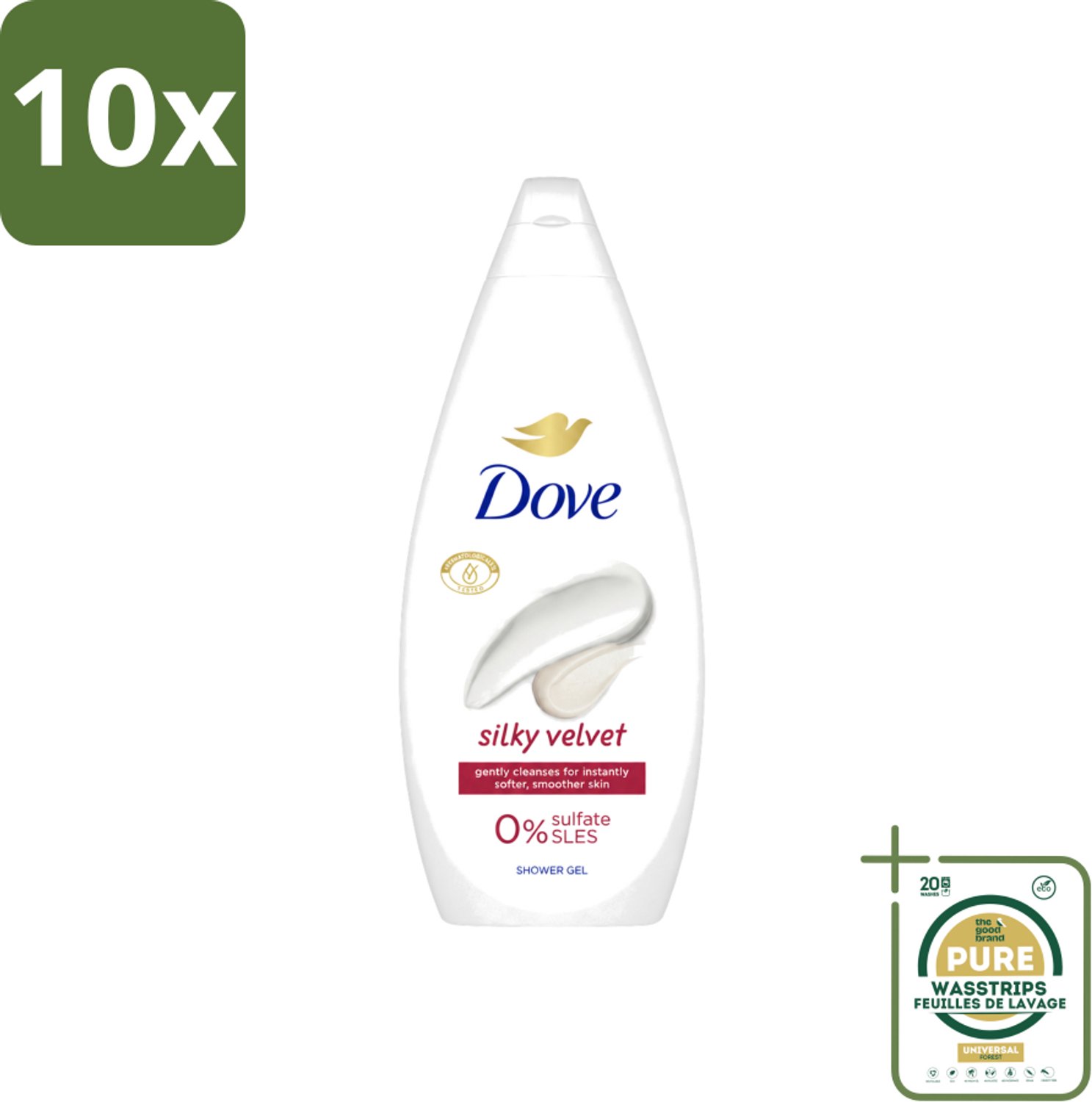 10 x Dove Douchecrème - Silky Velvet - 720 ml - Wasstrips - Douchegel - Zijdezachte Huid - Droge Huid Verzorging - Mild Reinigen - Huid Verzorging