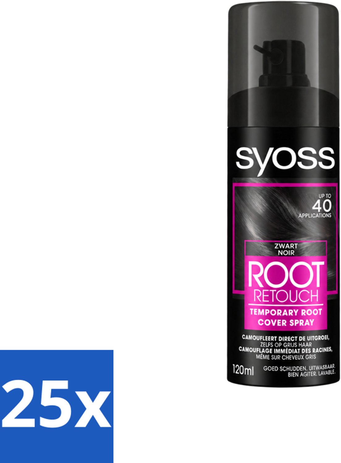 25 x SYOSS - Uitgroeispray Zwart - Uitgroeispray - Kleurbescherming - Directe Grijsdekking - Voordeelverpakking - 25 stuks