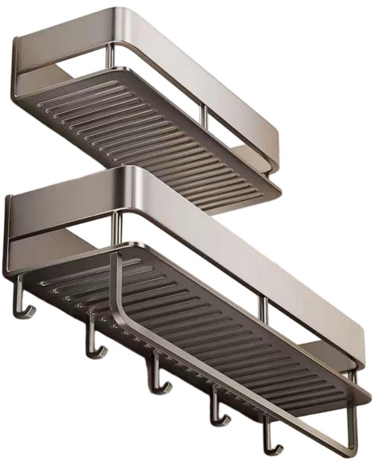 Driehoekige Badkamer Plank zonder Boren met 5 Haken (Set van 2)