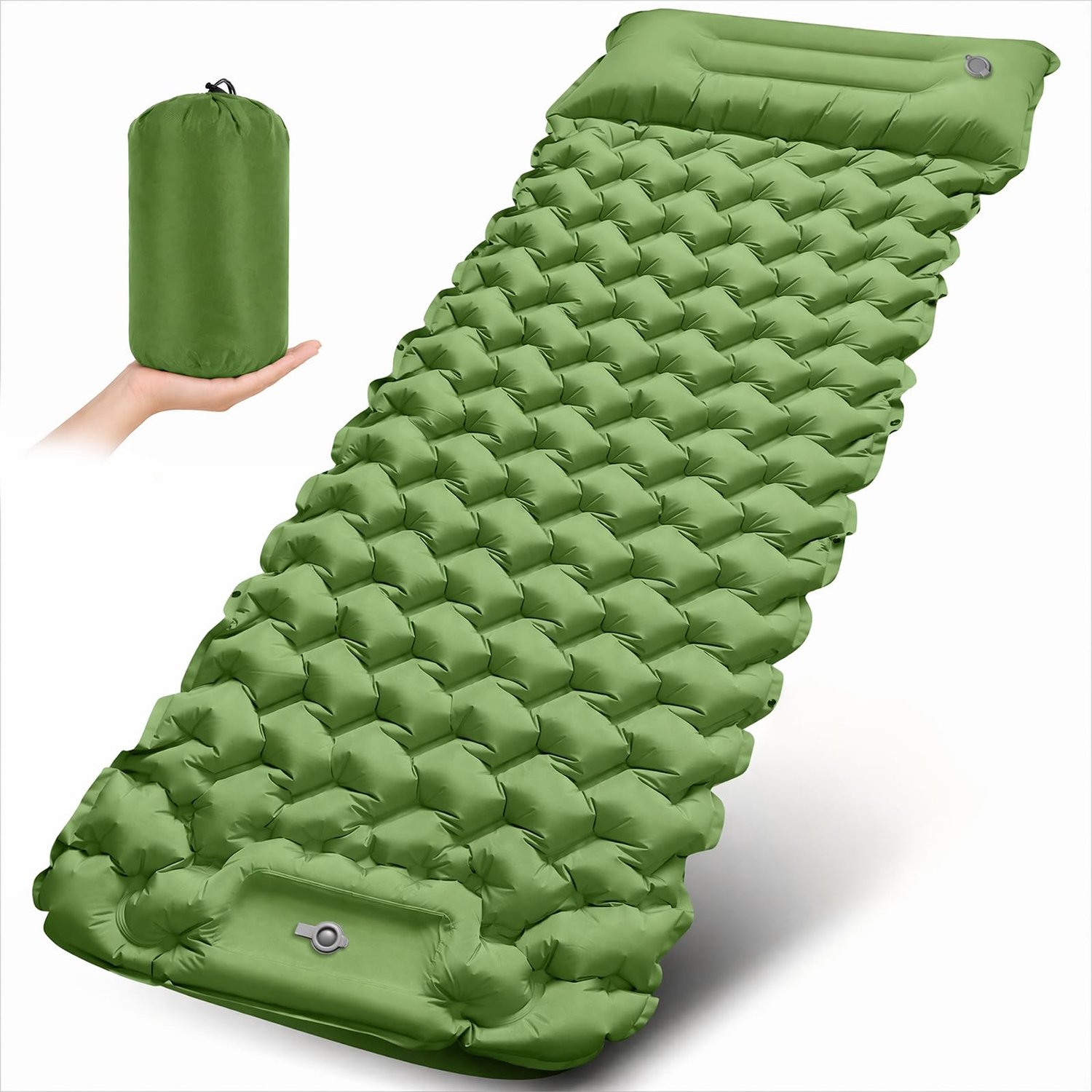 Ultralichte Campingmat met Kussen en Voetpomp - Draagbaar Groen