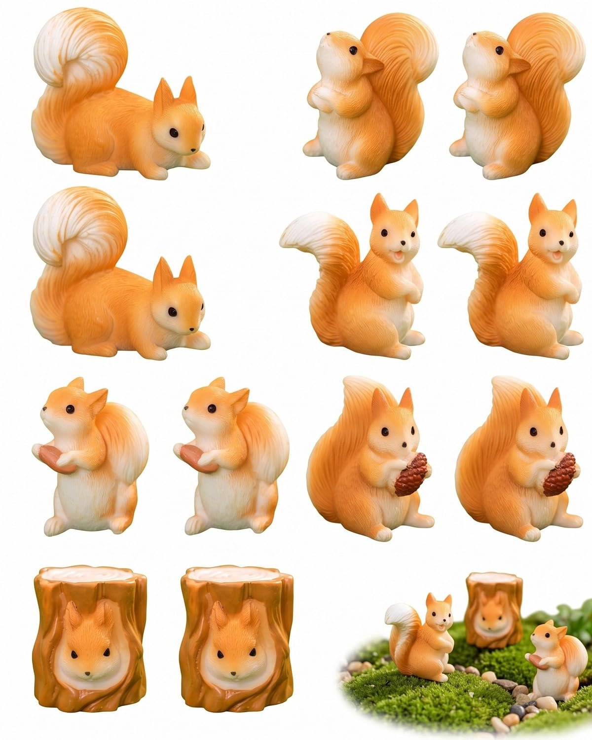 12 Miniatuur Eekhoornfiguren voor Terrarium Decoratie