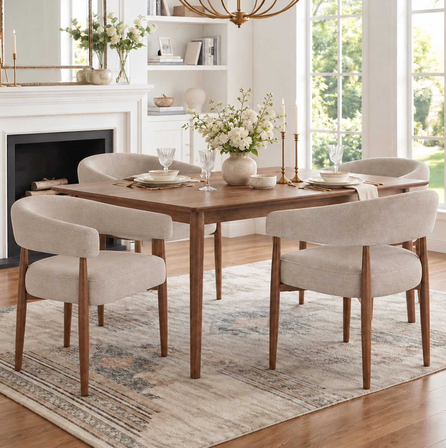 MIVRAY Eetkamerstoelen Set van 4 - Armleuningen - Metaal Chenille - Taupe