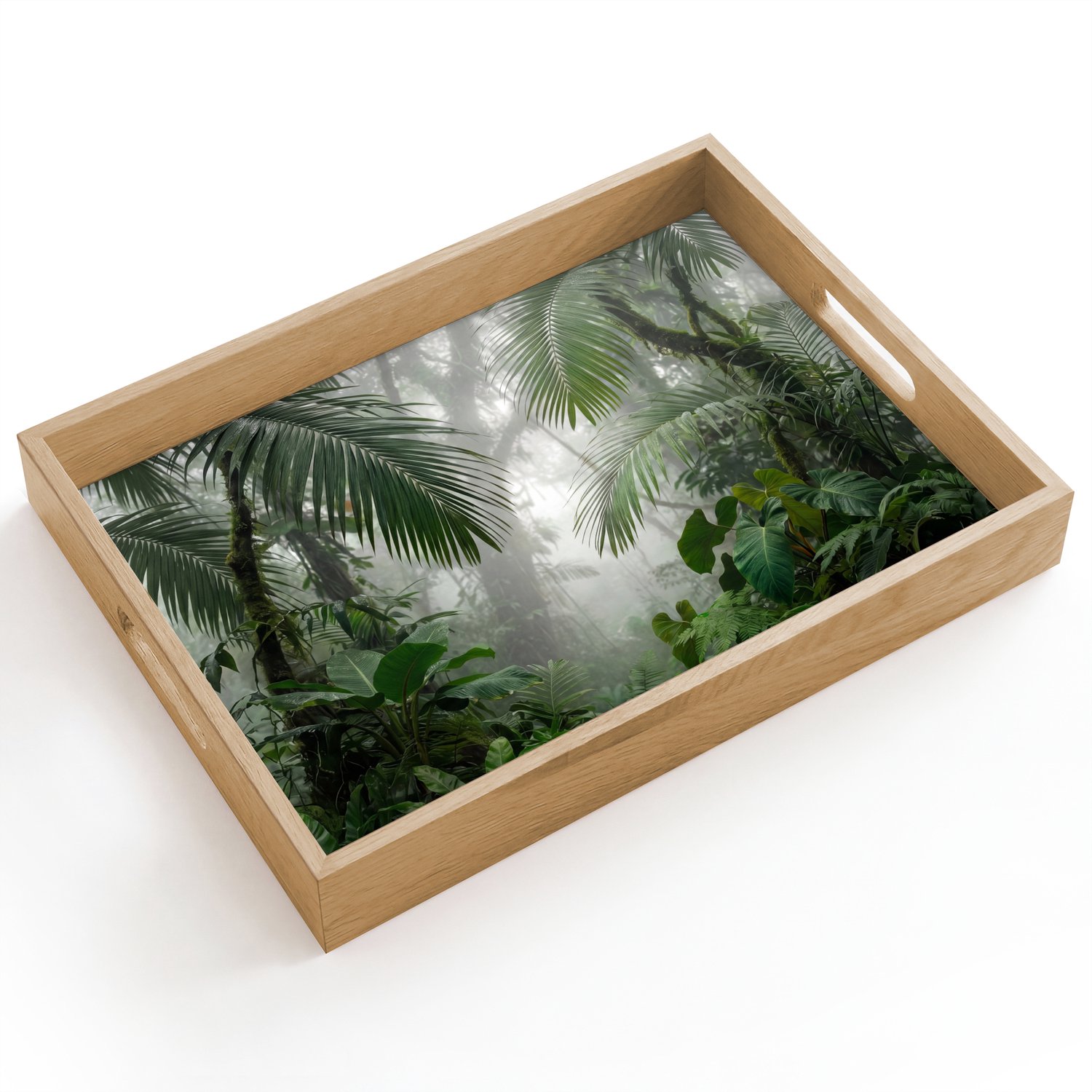 Dienblad hout 40x30 cm - Schootdienblad - Natuur - Jungle - Mist - Tropisch - Groen - Borrelplank rechthoek - Plateau dienbladen