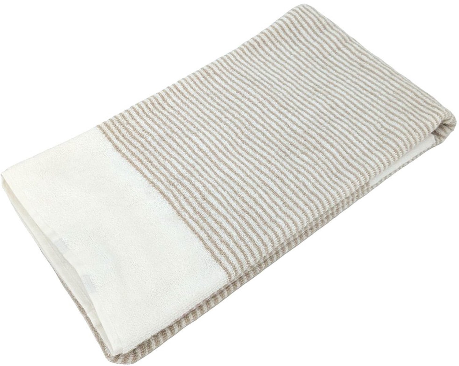 Douchehanddoek 70 x 140 cm van Puur Katoen met Beige Strepen