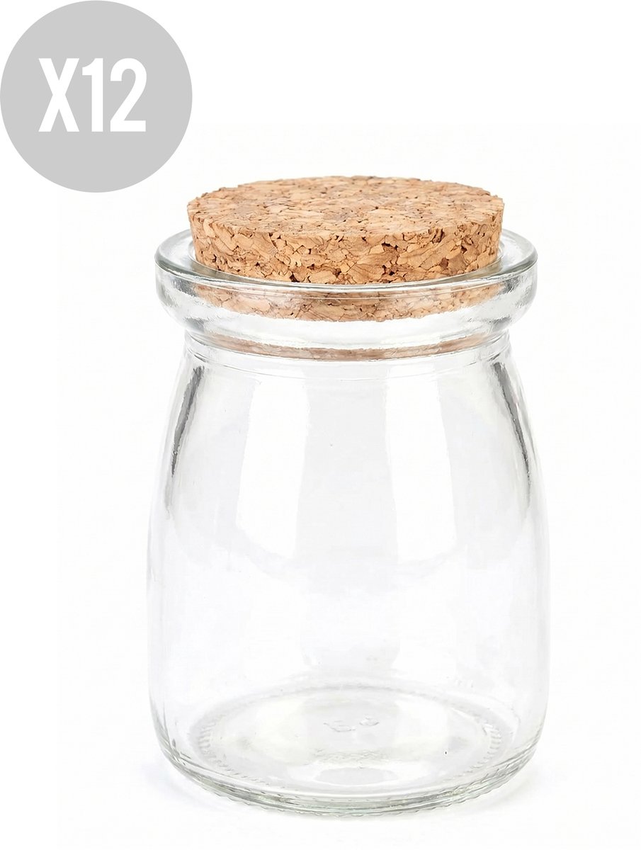 Vegaoo - 12 kleine glazen potjes met kurken stop 7 cm