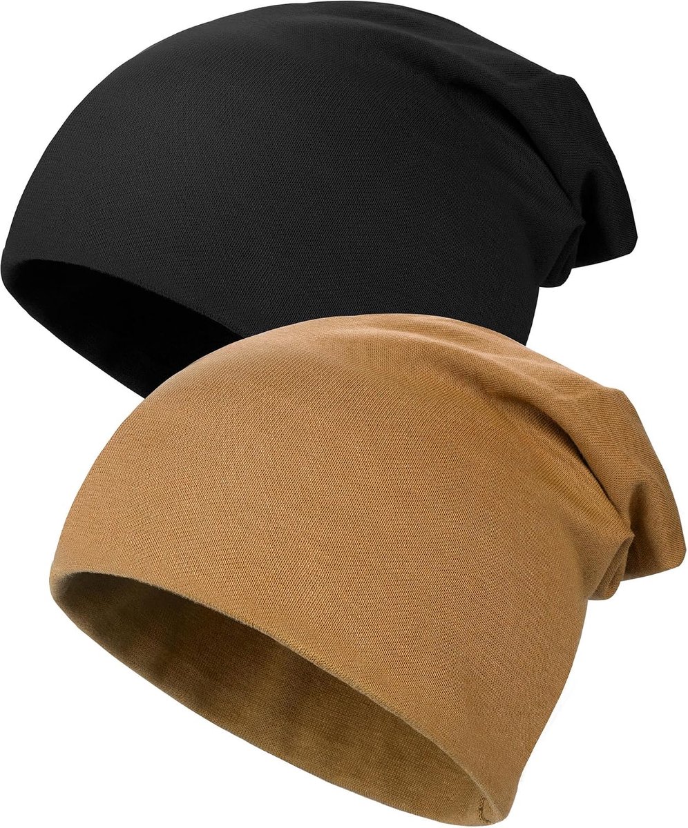 2 Stuks Jongens Winter Beanie-Karamel, zwart