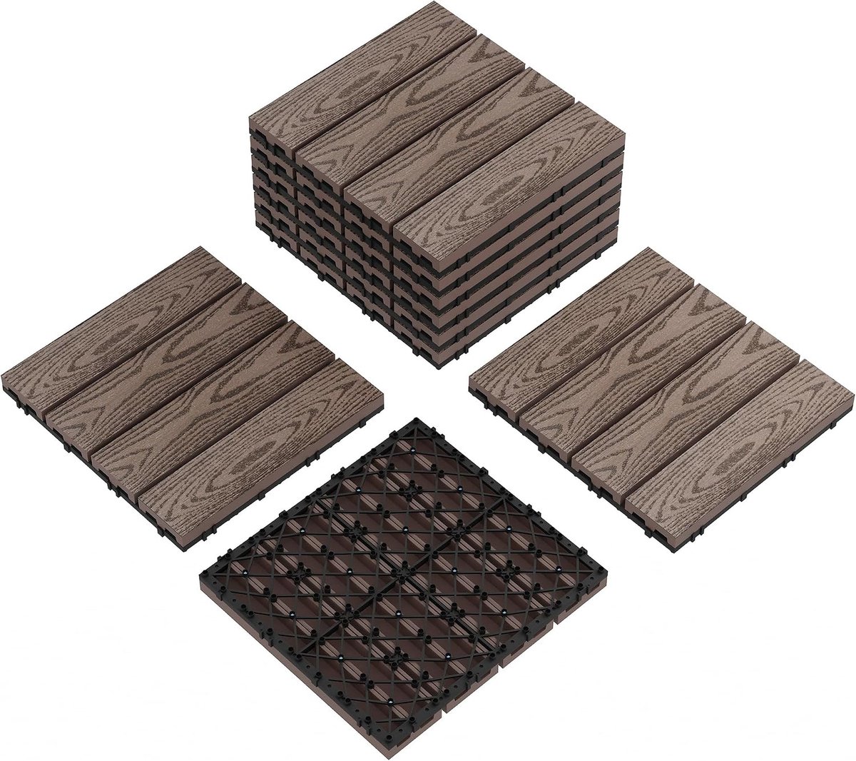 Set van 9 kliktegels voor terras,30 x 30 cm,waterbestendige vloerbedekking van composiethout, geschikt voor zwembad, balkon, achtertuin, veranda en tuin