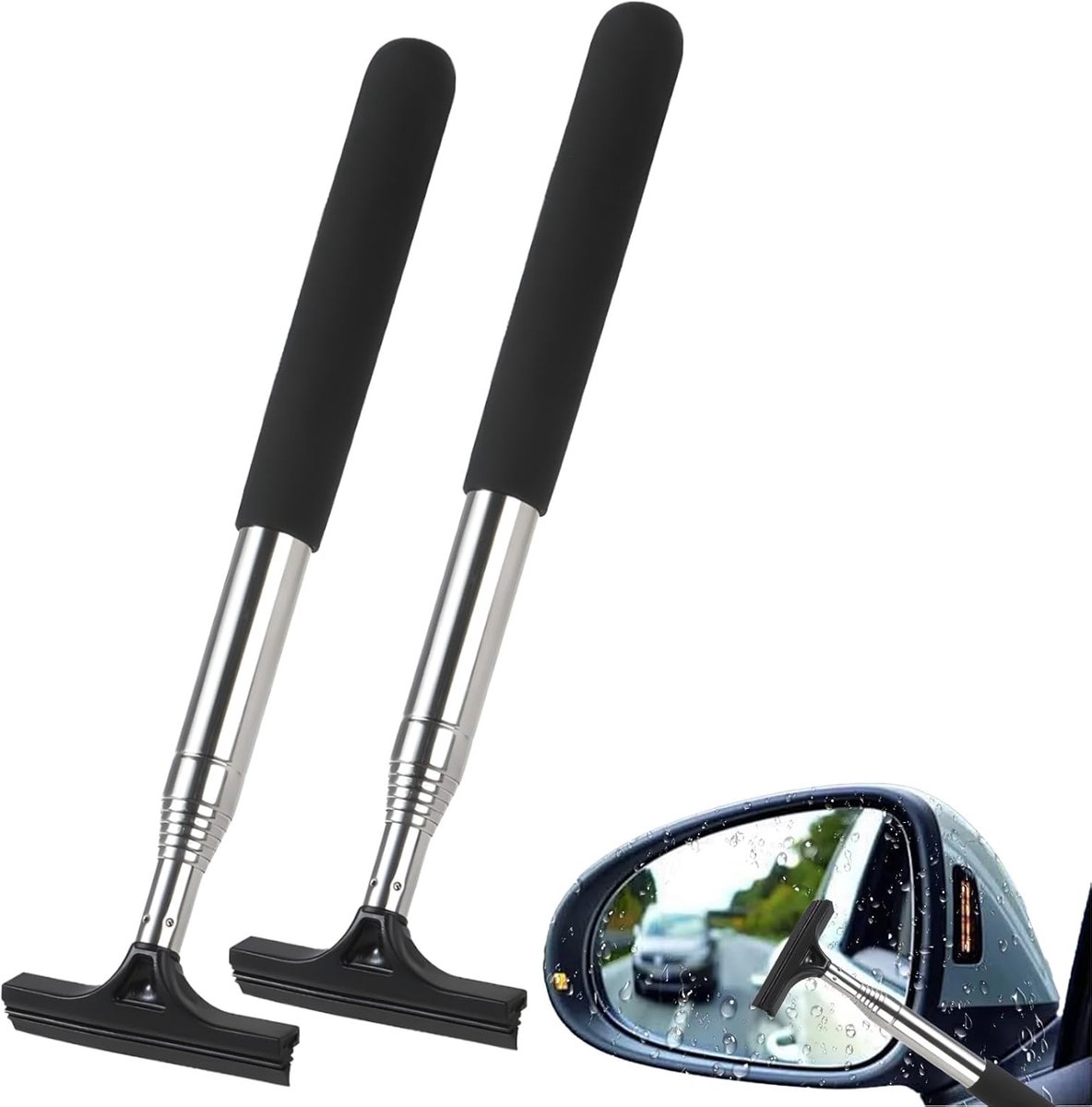 SnelShoppen - 2x Professionele Ruitveger Auto Uittrekbare Zijspiegelveger Mini Voorruitwisser Auto Achteruitkijkspiegel Trekker Badkamerveger Tot 98cm