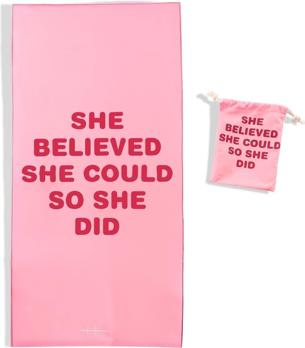 “Don't Stop Until You're Proud” Sneldrogende Strandlaken | Badhanddoek | Reishanddoek – Lichtgewicht & Compact – Zomer Must-Have voor Strand en Zwembad (Roze)