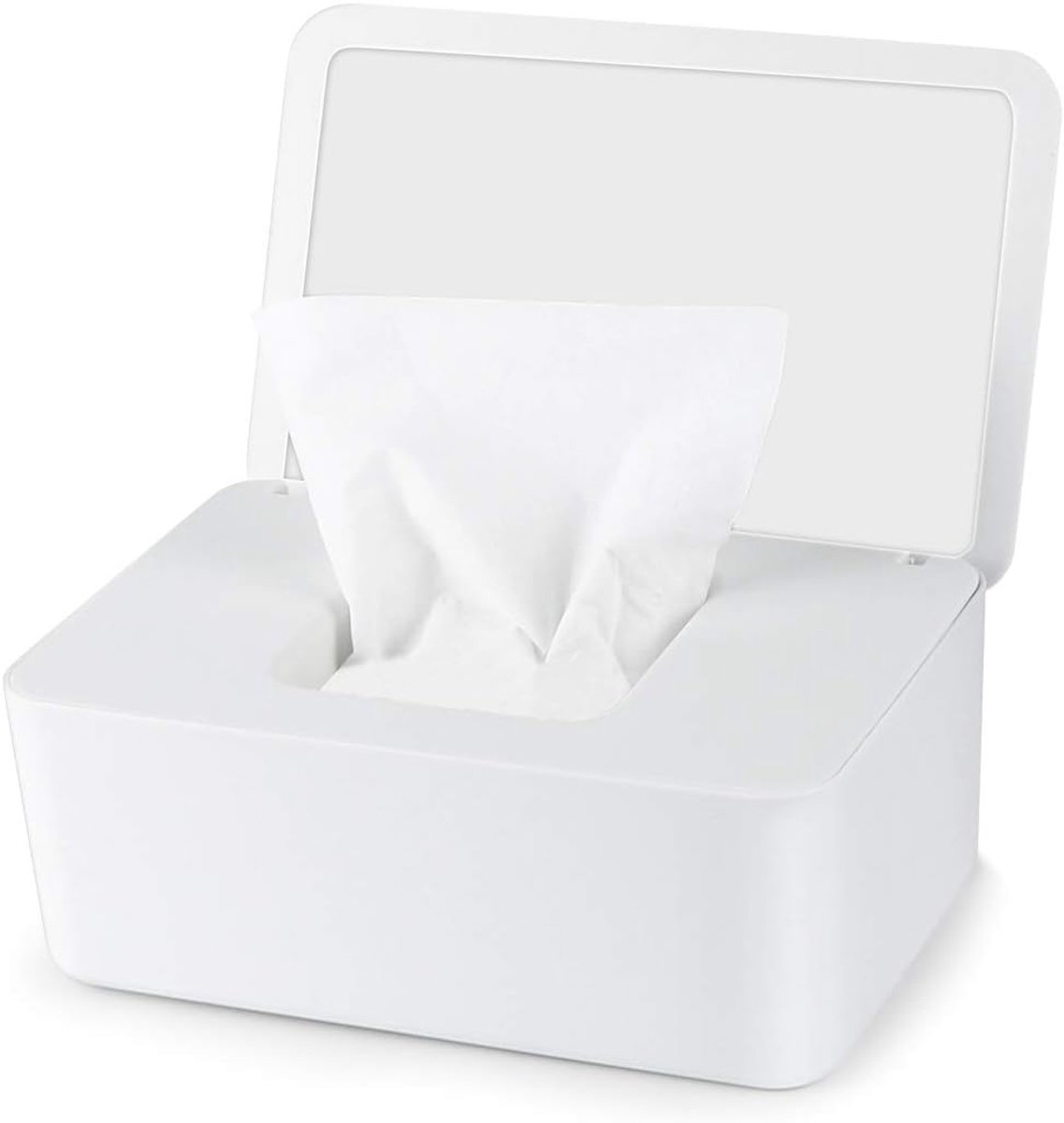 SnelShoppen - Vochtige Doekjes Box met Deksel - Kinderveilig, Kunststof, Wit, Grote Capaciteit 18,5x12x7,5 cm - Perfect voor Thuis, Kantoor en Babyver