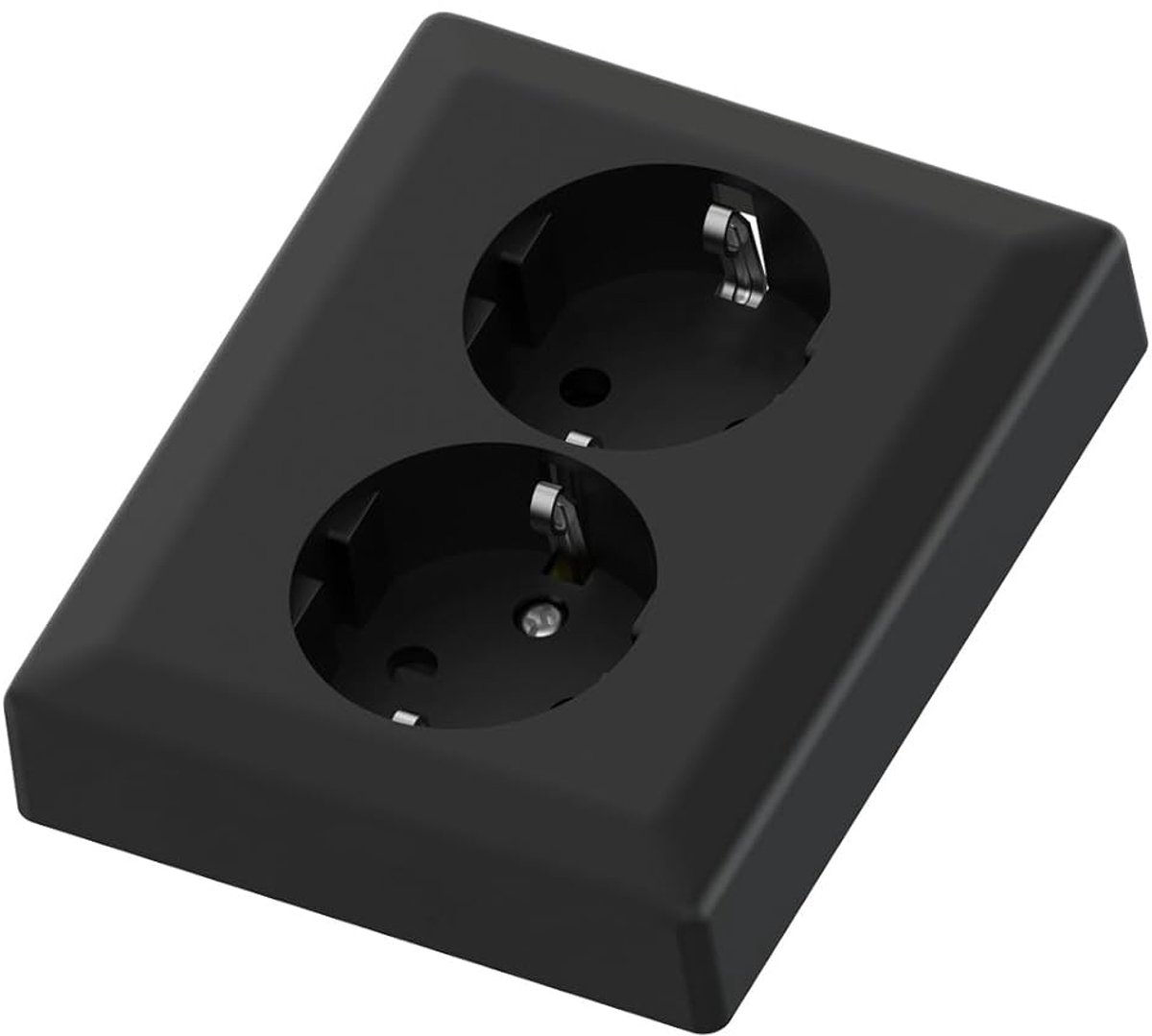 SnelShoppen - Schuko 2-gang Inbouwstopcontact 16A 250V, Dubbel Wandcontact, IP20 Kindveilig, Zwart, 103 x 84 mm, Voor Binnengebruik