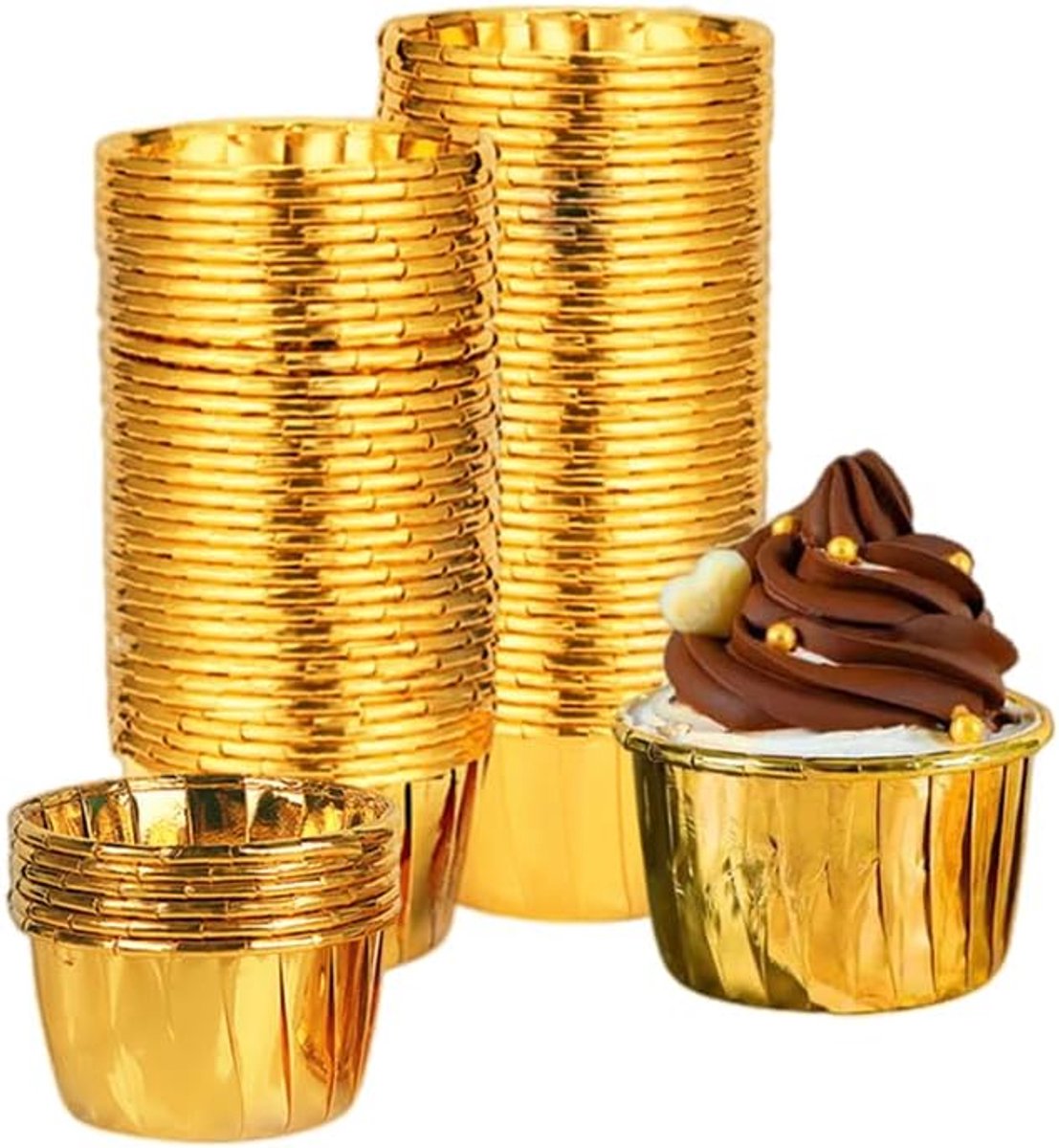 100 Pack Mini Cake Bakken Cups 3.5 oz/125ml Folie Cupcake Containers Cupcake Liners Wegwerp Dessert Cups Pudding Cups Muffin Cups, voor Bakkerij Bruiloft Verjaardagsfeest (Goud)