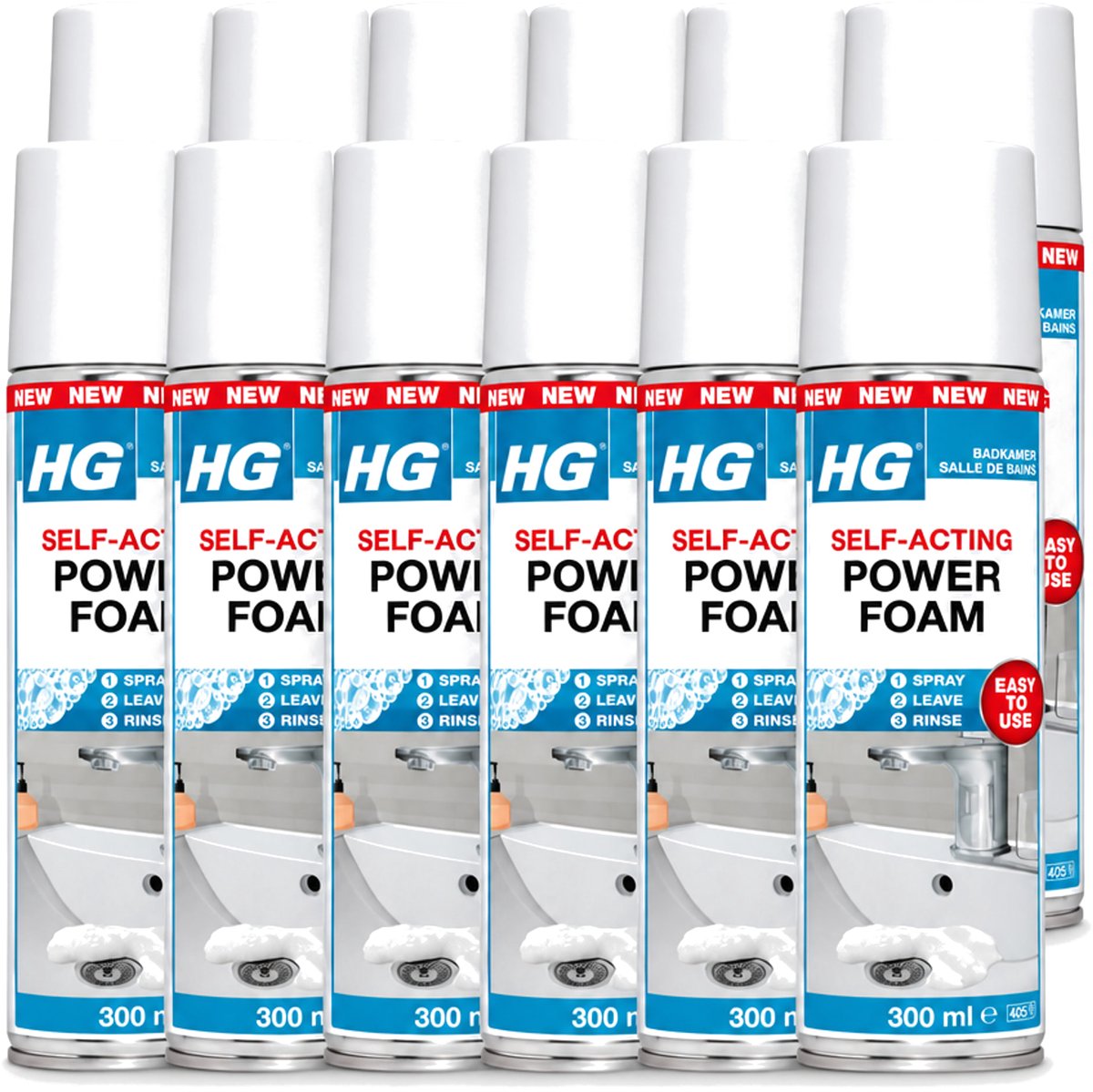 12 x HG - Badkamer - Badkamerreiniger - Power Foam Badkamer - Zelf-Activerend - 300 ml - Voordeelverpakking - 12 stuks
