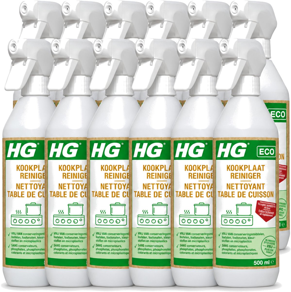 12 x HG ECO - Kookplaatreiniger - Verwijdert Gemakkelijk & Snel - Duurzaam & Ecologisch - 500 ml - Voordeelverpakking - 12 stuks