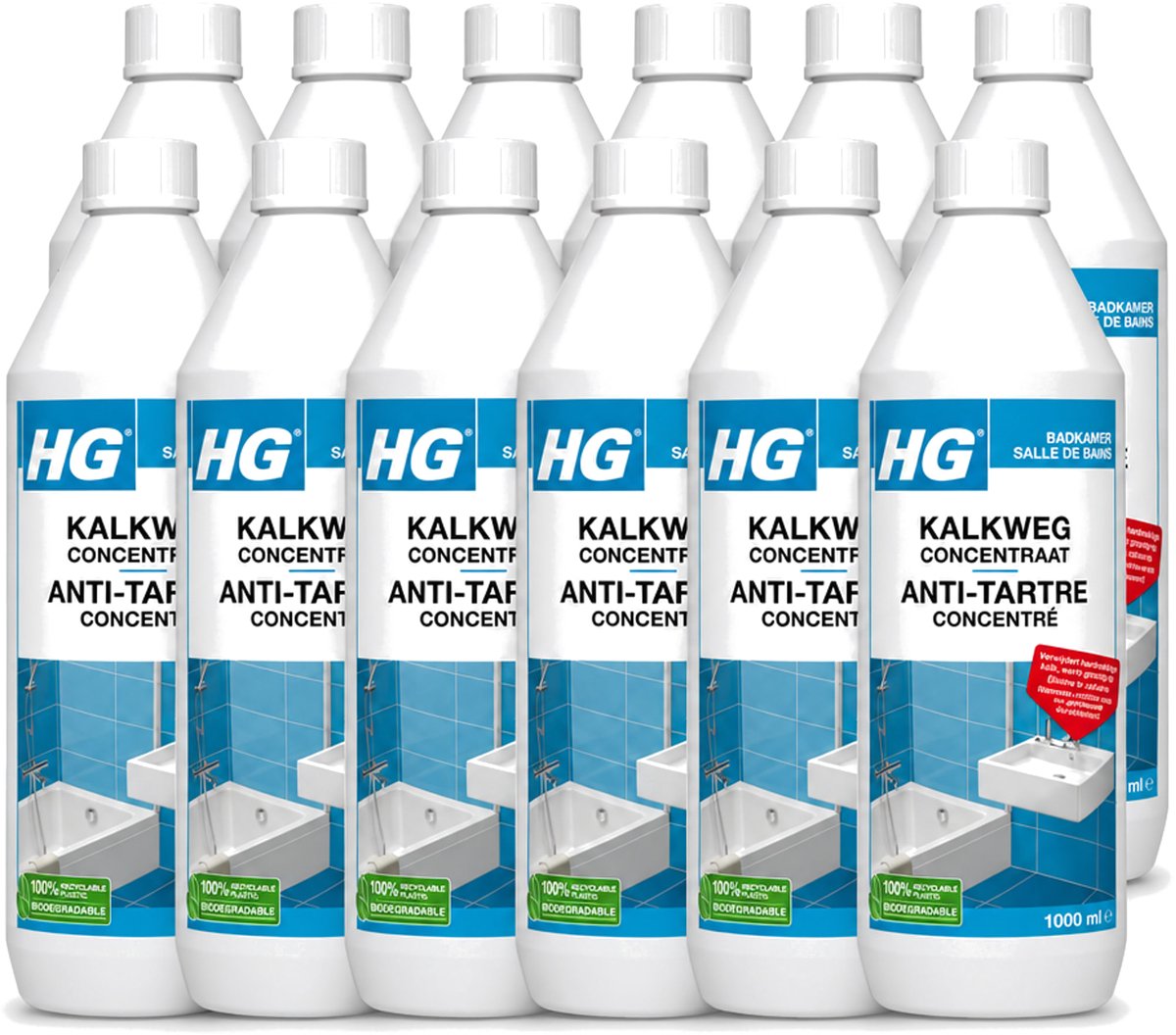 12 x HG - Badkamer - Kalkweg Concentraat - Verwijdert Hardnekkige Kalk - 1L - Voordeelverpakking - 12 stuks