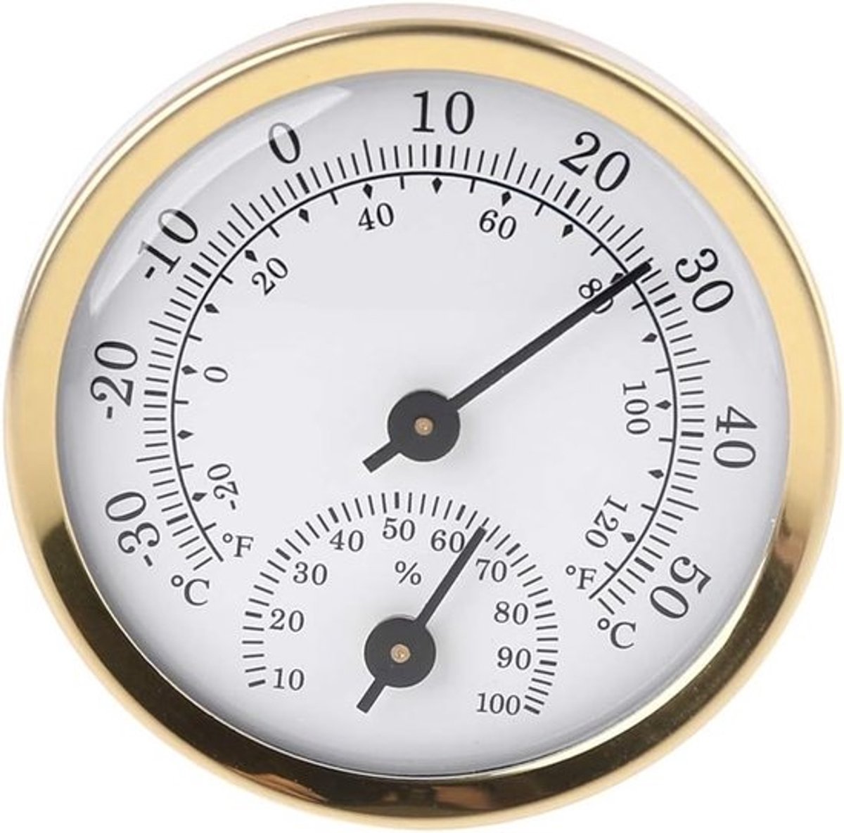 Analoge binnen- en buitenlucht- en vochtigheidsmeter - 58 mm