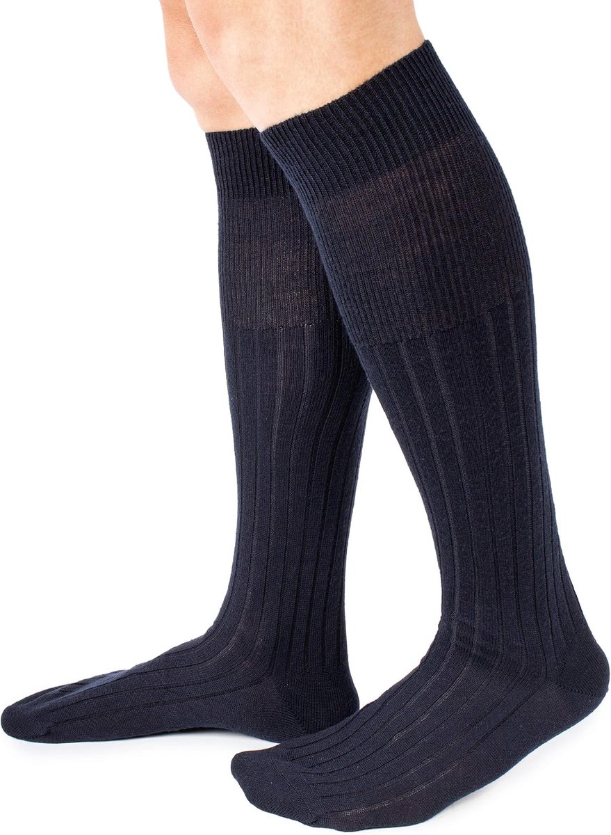 Heren Lange Sokken Brede Ribben Zuivere Lambswool Merinowol - 3/6 Paar - Made in Italy