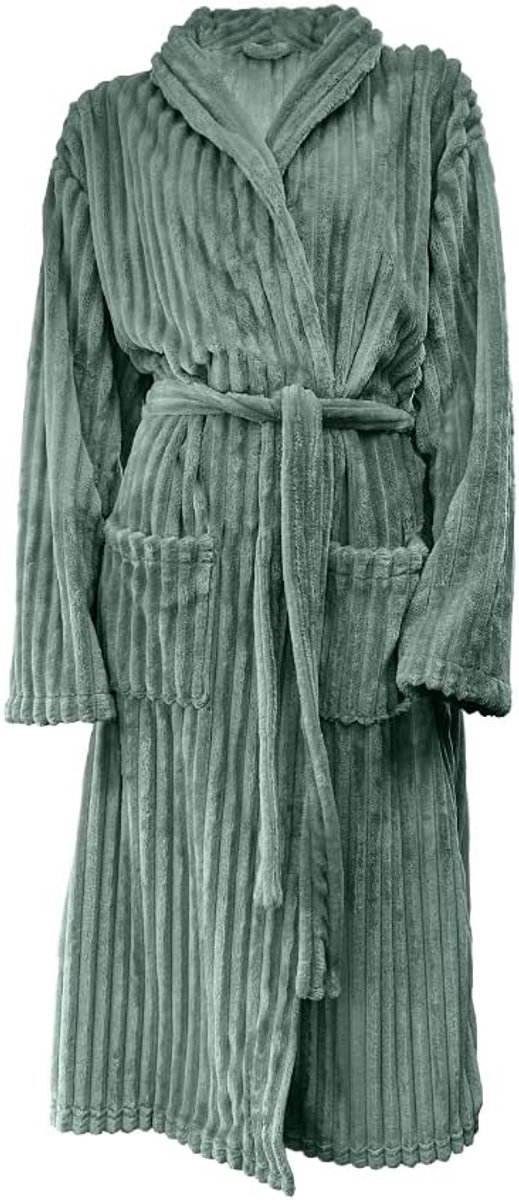 Rib Fleece Badjas - olive - S