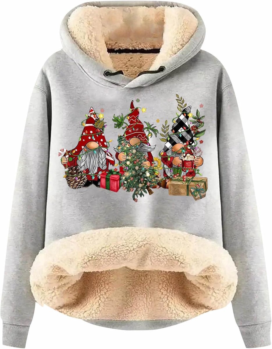 Damestrui met capuchon, oversized, katoen, gevoerd, fleece, zak, trekkoord, winter, comfortabel, zacht, A101